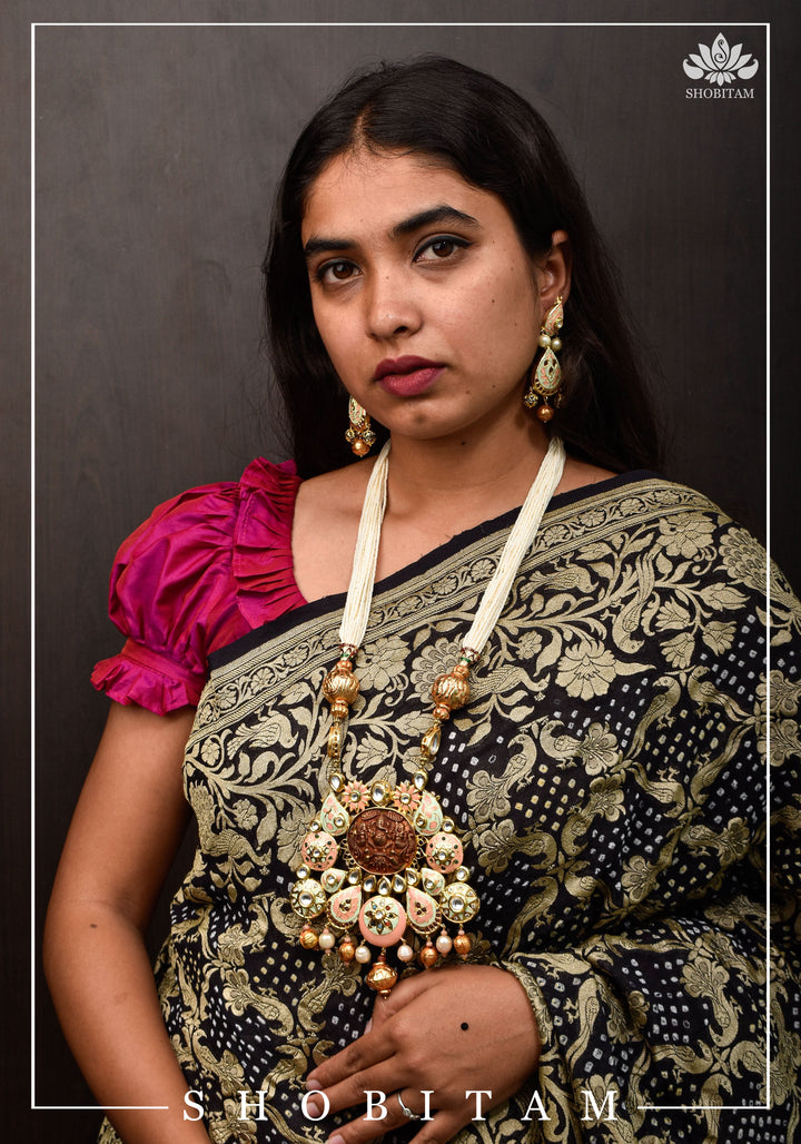 Magnificent Ganesha Brass Pendant Set with handpainted elements  I Shobitam Jewelry