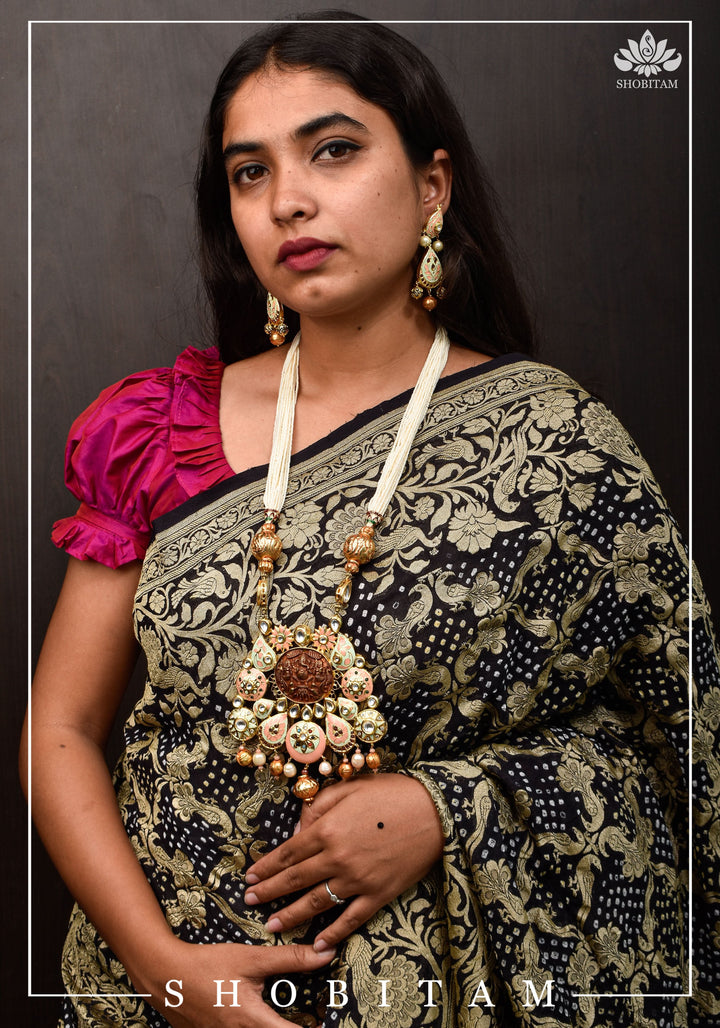 Magnificent Ganesha Brass Pendant Set with handpainted elements  I Shobitam Jewelry