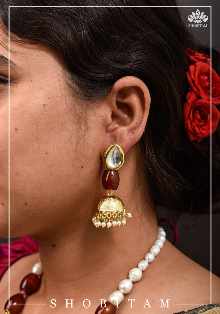 Statement Pink Agate Necklace Set | Shobitam Jewelry