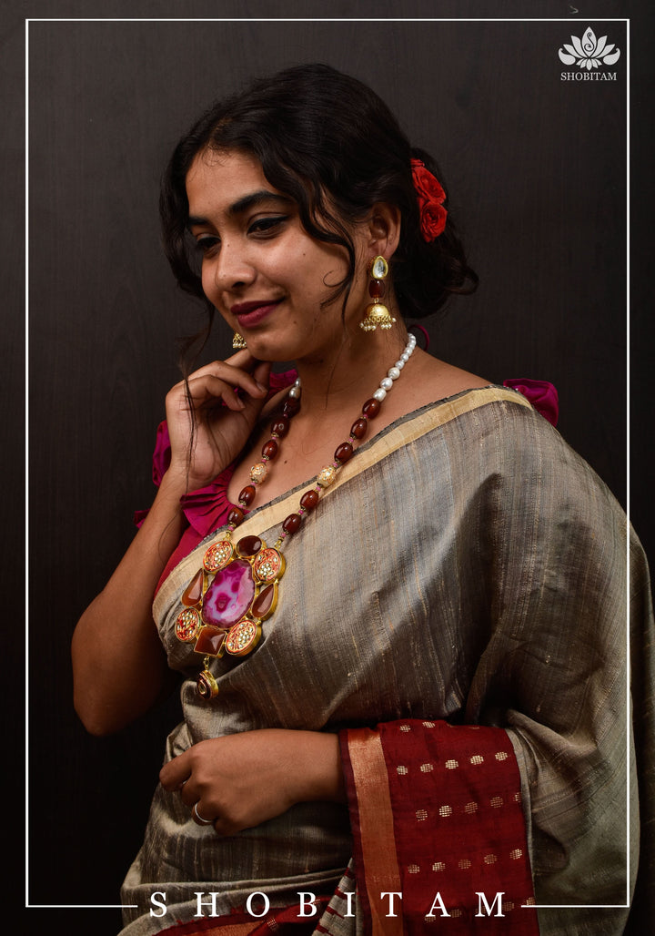 Statement Pink Agate Necklace Set | Shobitam Jewelry