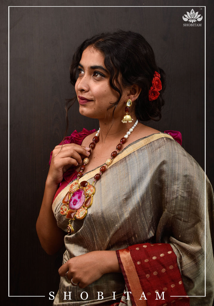 Statement Pink Agate Necklace Set | Shobitam Jewelry