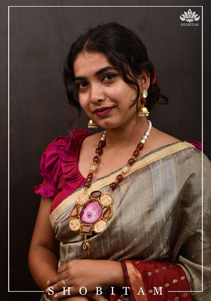 Statement Pink Agate Necklace Set | Shobitam Jewelry