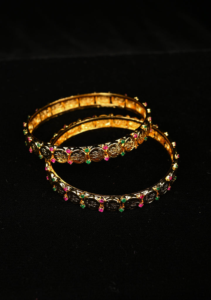 Size 2.4 Lakshmi Coin with Red and Green Stones Bangles - pair