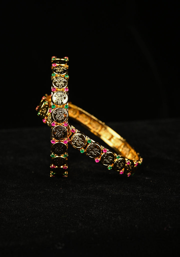 Size 2.4 Lakshmi Coin with Red and Green Stones Bangles - pair