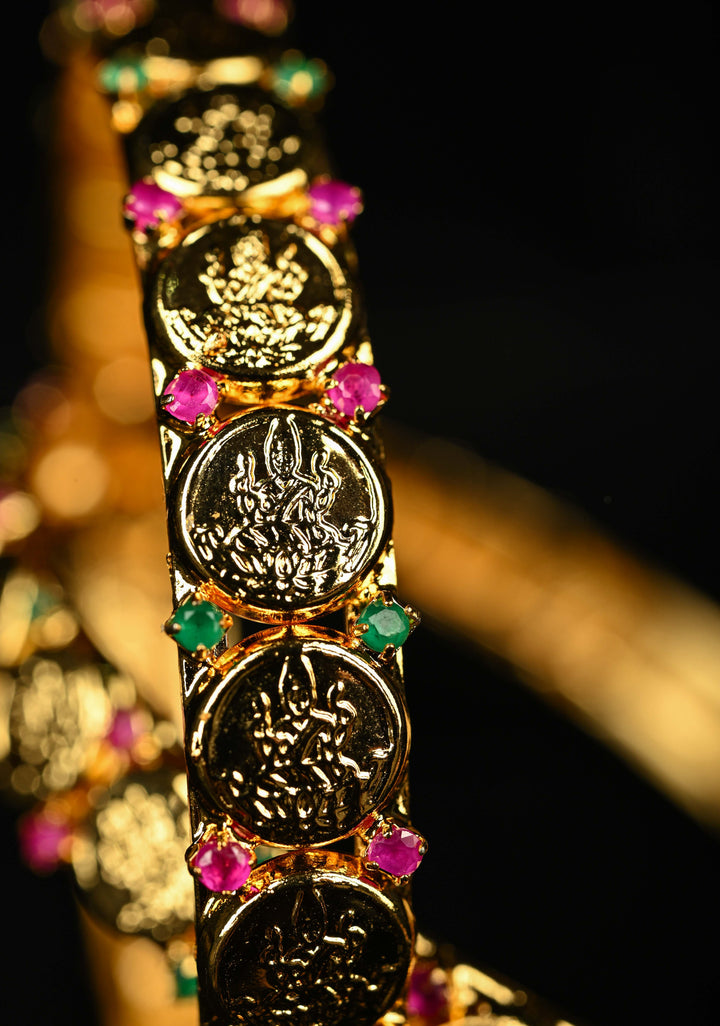 Size 2.4 Lakshmi Coin with Red and Green Stones Bangles - pair