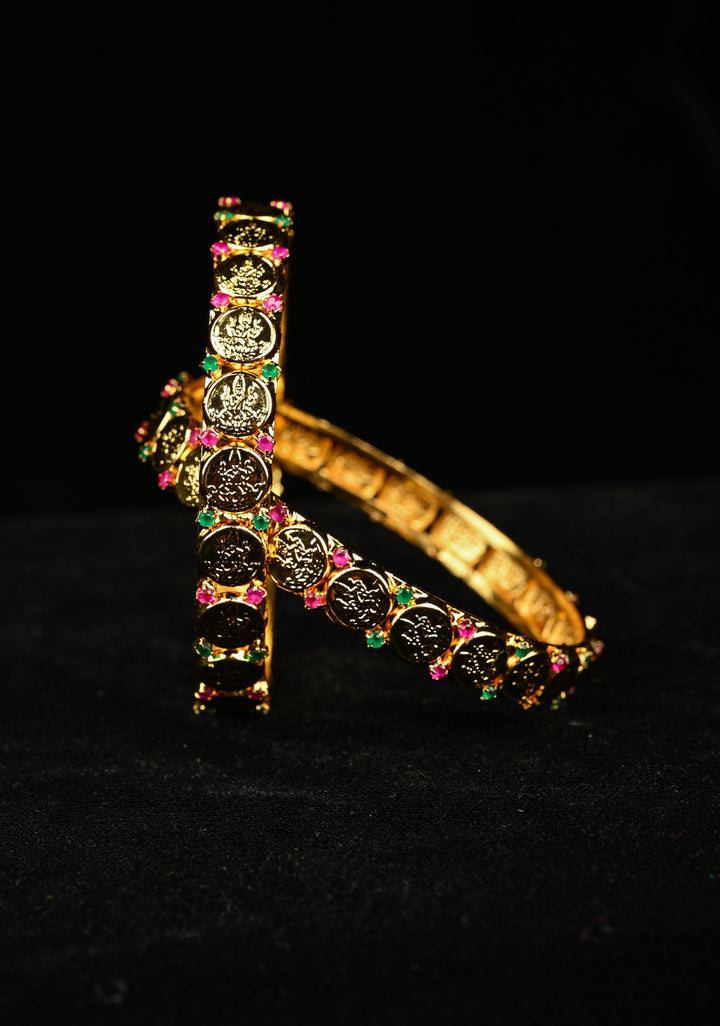 Size 2.4 Lakshmi Coin with Red and Green Stones Bangles - pair