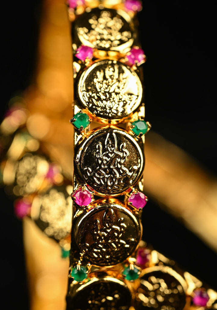 Size 2.4 Lakshmi Coin with Red and Green Stones Bangles - pair