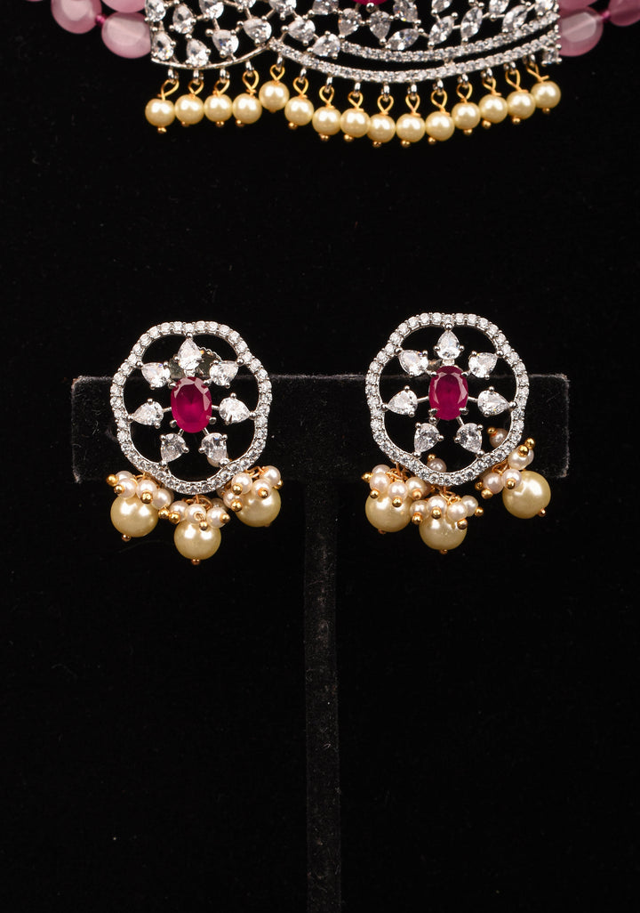 Victorian Pendant with Translucent Pink Oval Shape Bead Strands Choker Set | Shobitam Jewelry