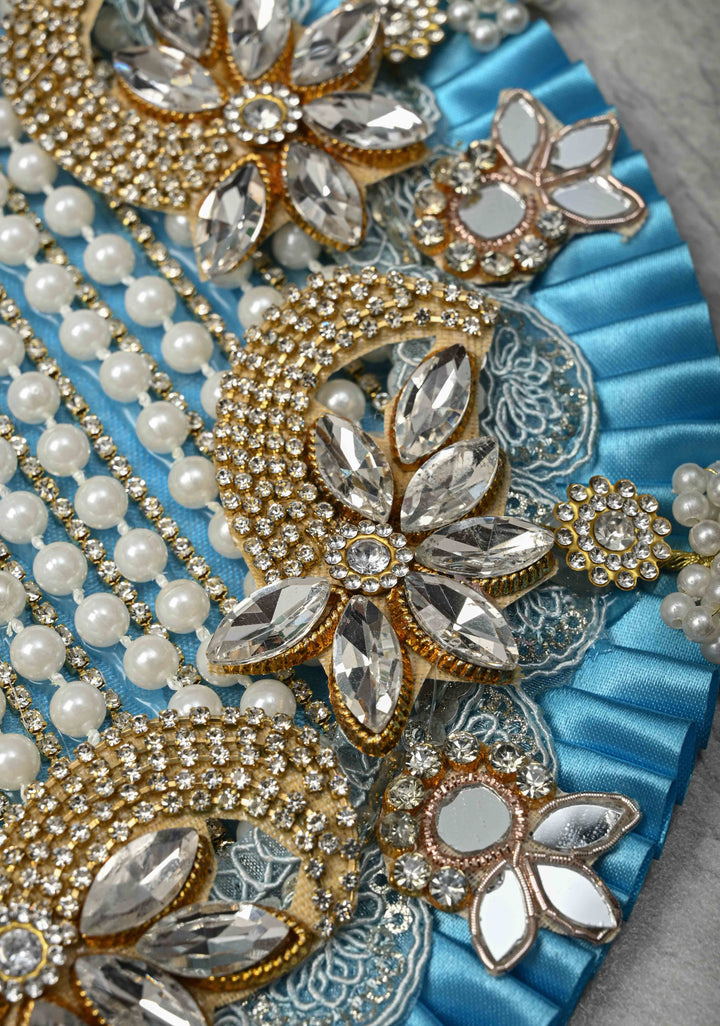 8" Blue Laddu Gopal Dress Set with Pearl-Kundan and Stone Embellishments