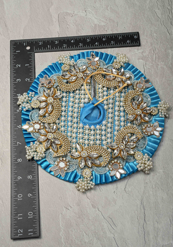 8" Blue Laddu Gopal Dress Set with Pearl-Kundan and Stone Embellishments