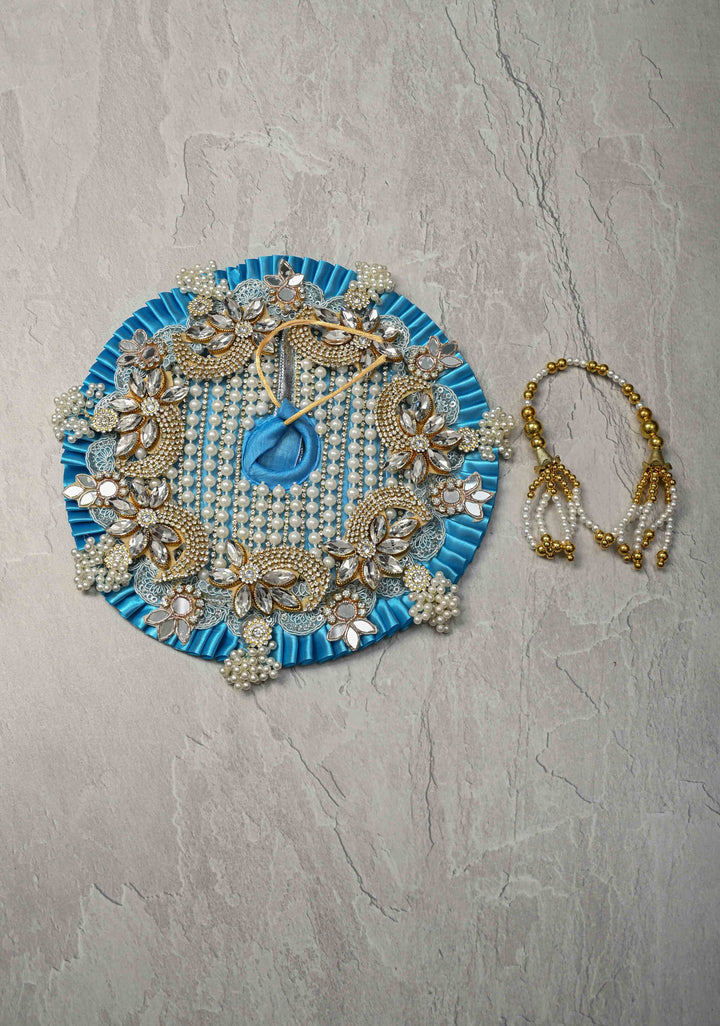 8" Blue Laddu Gopal Dress Set with Pearl-Kundan and Stone Embellishments