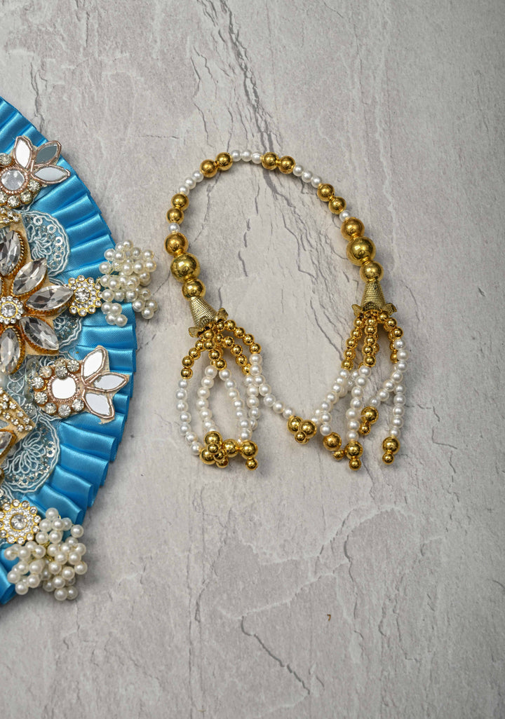 8" Blue Laddu Gopal Dress Set with Pearl-Kundan and Stone Embellishments