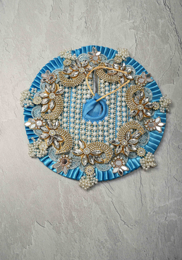 8" Blue Laddu Gopal Dress Set with Pearl-Kundan and Stone Embellishments