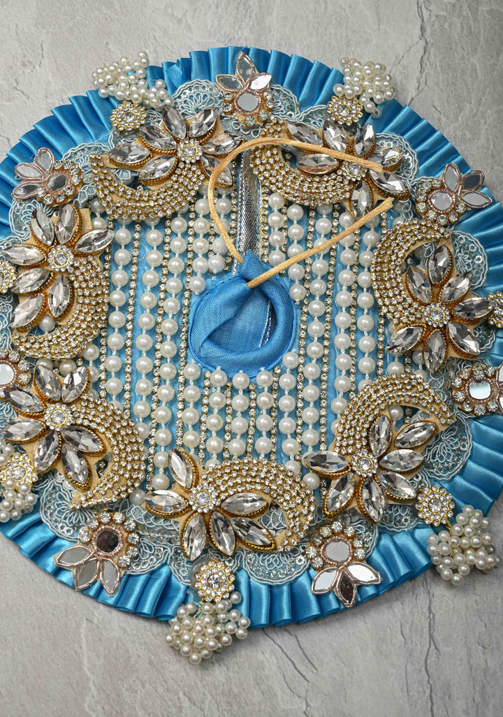8" Blue Laddu Gopal Dress Set with Pearl-Kundan and Stone Embellishments