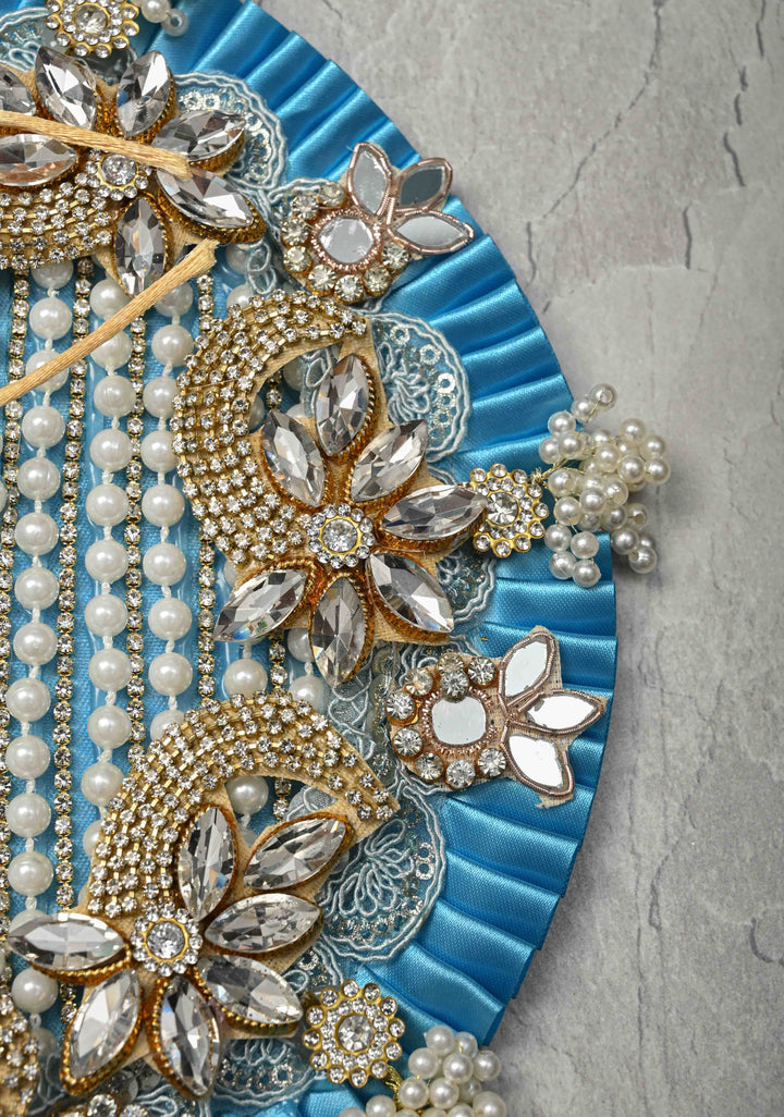 8" Blue Laddu Gopal Dress Set with Pearl-Kundan and Stone Embellishments