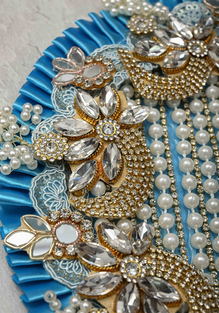 8" Blue Laddu Gopal Dress Set with Pearl-Kundan and Stone Embellishments