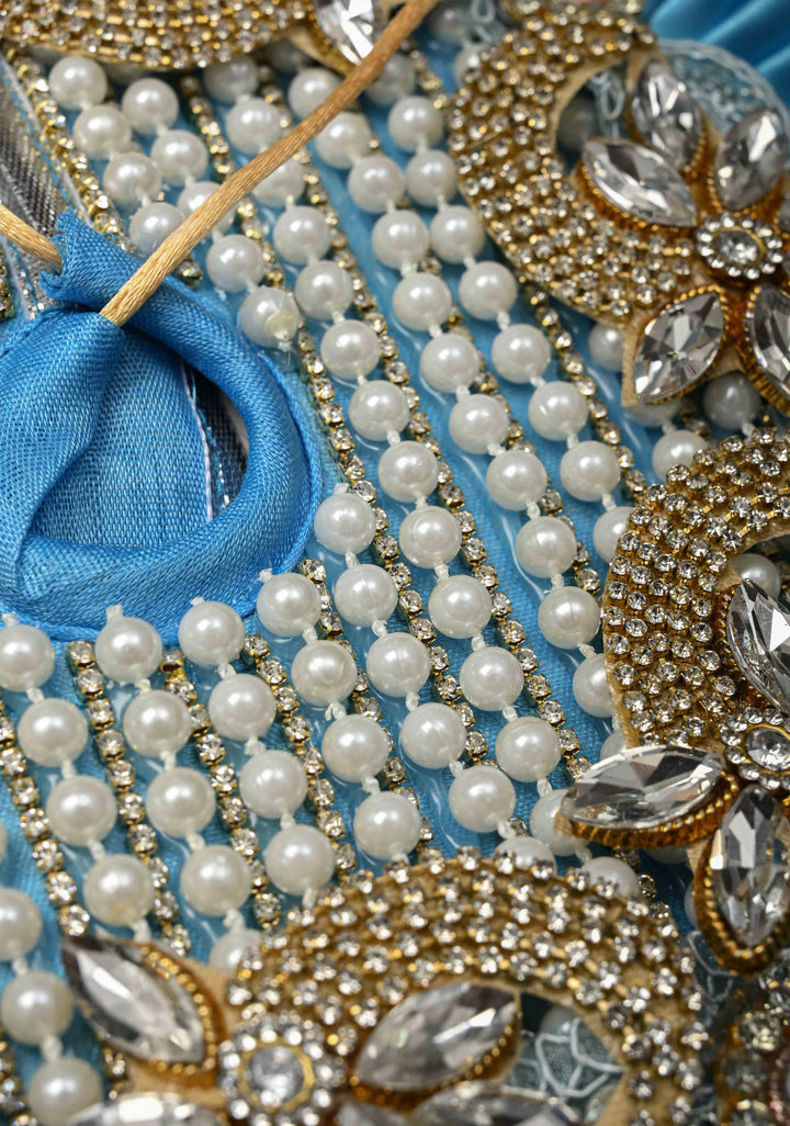 8" Blue Laddu Gopal Dress Set with Pearl-Kundan and Stone Embellishments