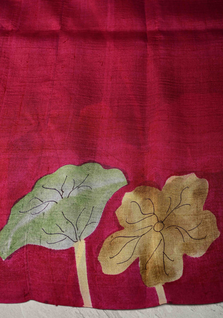 Prussian Blue Pure Handloom Tussar Silk saree with Kalamkari Pichawai Handpainted | SILK MARK CERTIFIED