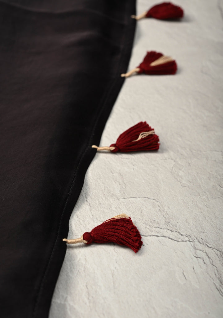 Black Hand Block Print on Modal Silk Saree with Ajrakh Pallu