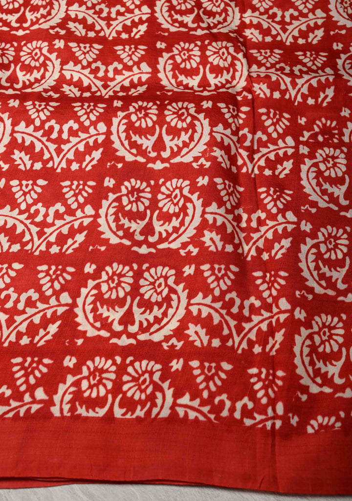 Off White Pure Handloom Tussar Silk Saree with Handblock Print on Border and Pallu  | SILK MARK CERTIFIED