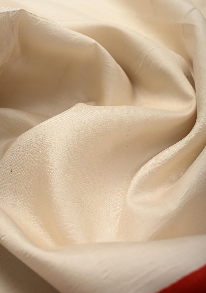Off White Pure Handloom Tussar Silk Saree with Handblock Print on Border and Pallu  | SILK MARK CERTIFIED