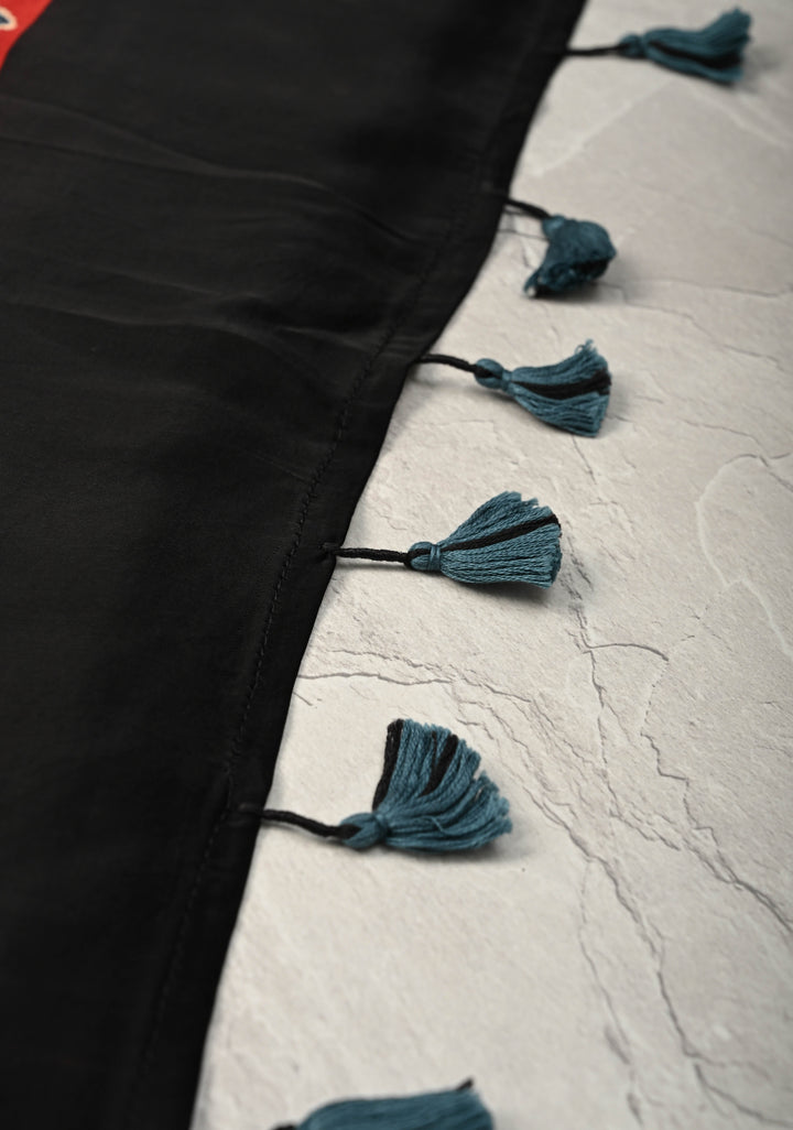 Polka Charm Hand Block Print on Modal Silk Saree with Ajrakh Pallu