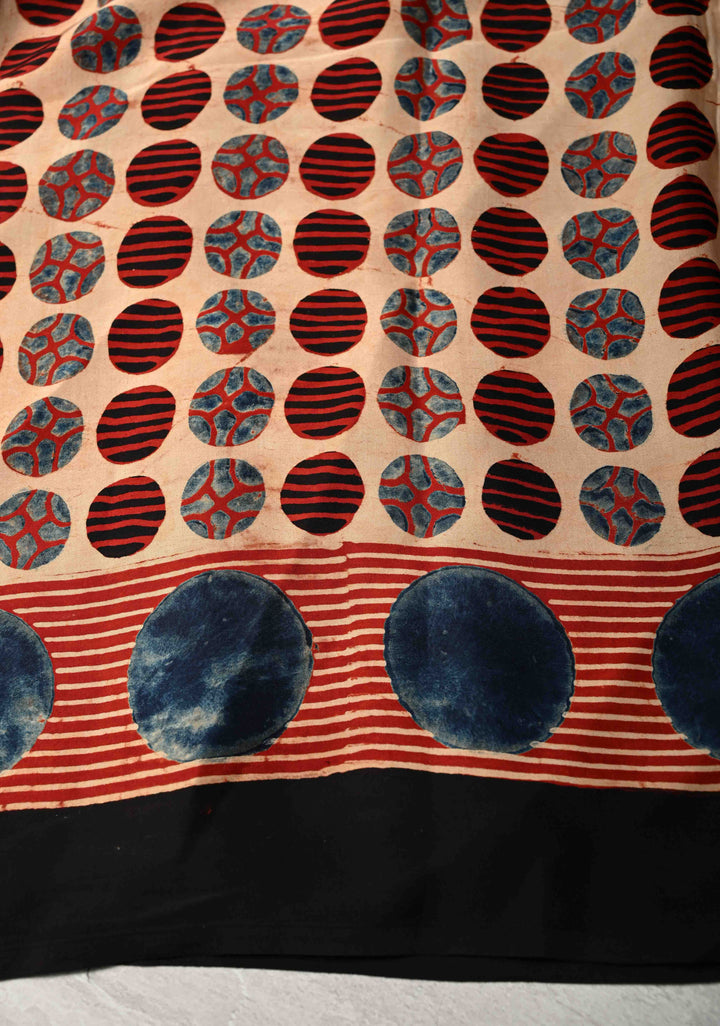 Polka Charm Hand Block Print on Modal Silk Saree with Ajrakh Pallu