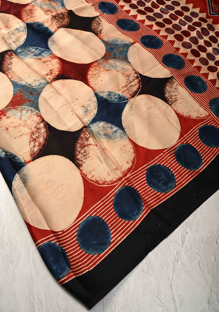 Polka Charm Hand Block Print on Modal Silk Saree with Ajrakh Pallu
