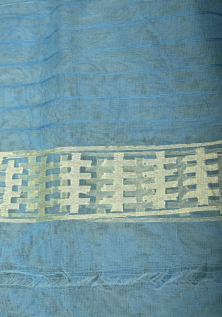Gray Blue Handloom Banarasi Net Saree Featuring Self Embossed weave | SILK MARK CERTIFIED