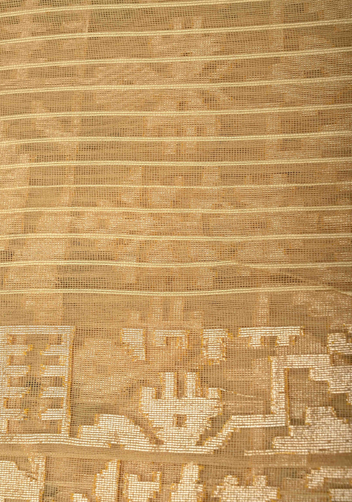 Golden hue Banarasi Net Handloom Saree with Zari Borders | SILK MARK CERTIFIED