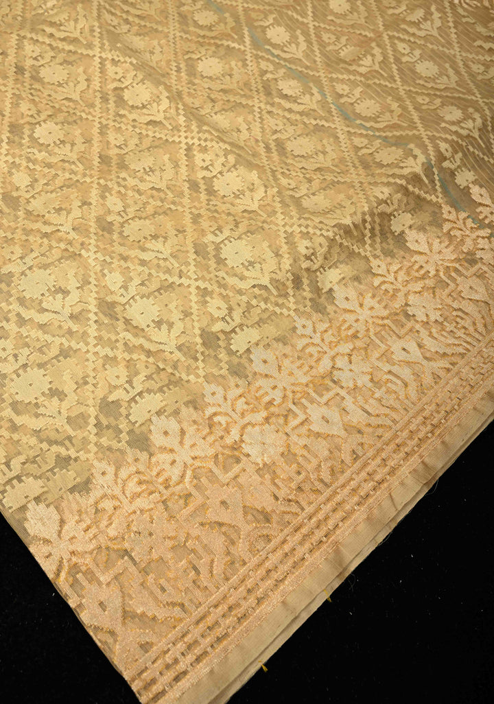 Golden hue Banarasi Net Handloom Saree with Zari Borders | SILK MARK CERTIFIED