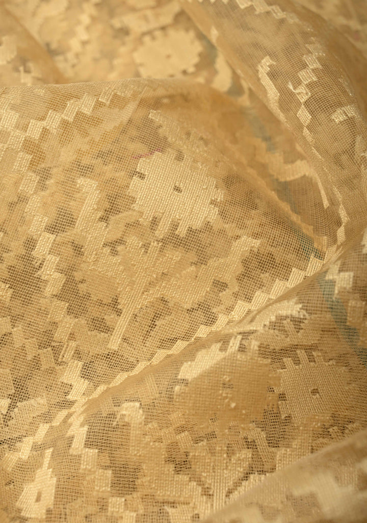 Golden hue Banarasi Net Handloom Saree with Zari Borders | SILK MARK CERTIFIED