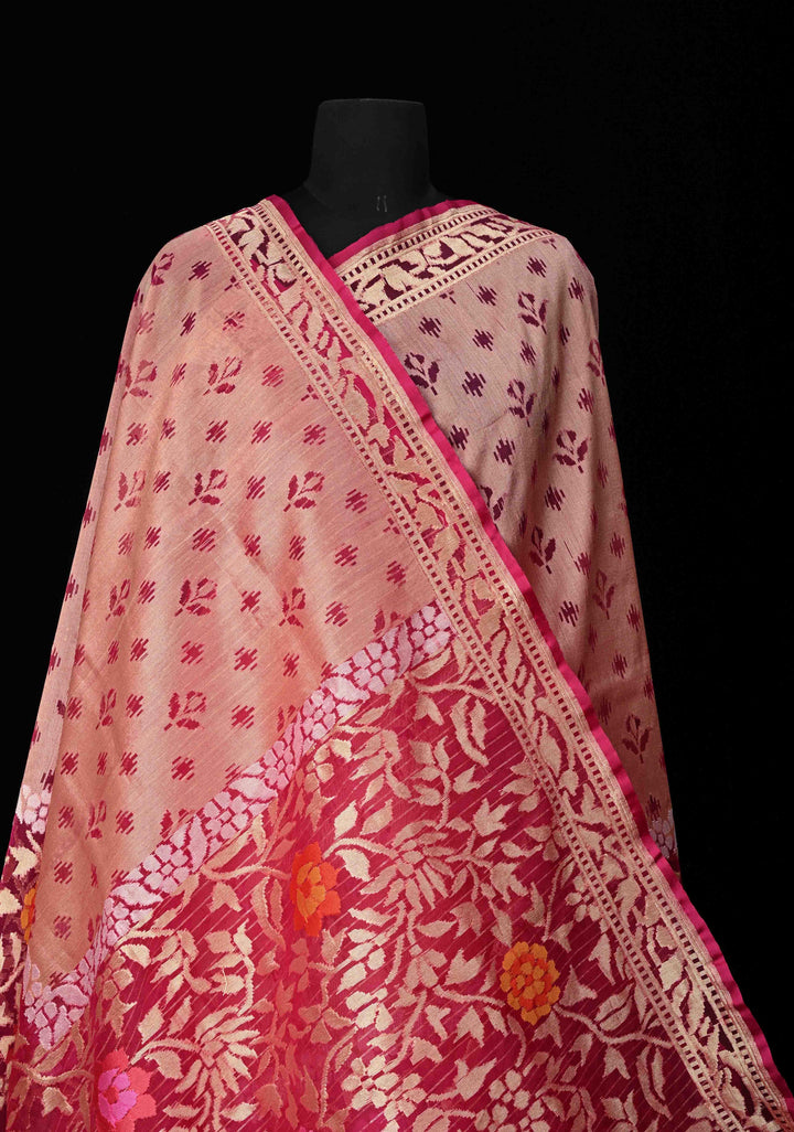 Magenta Handloom Banarasi Meenakari  Net Saree with Featuring Jamdani Inspired Design | SILK MARK CERTIFIED