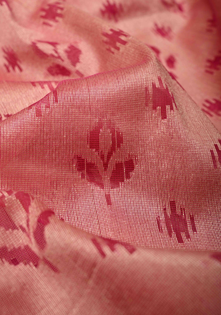 Magenta Handloom Banarasi Meenakari  Net Saree with Featuring Jamdani Inspired Design | SILK MARK CERTIFIED