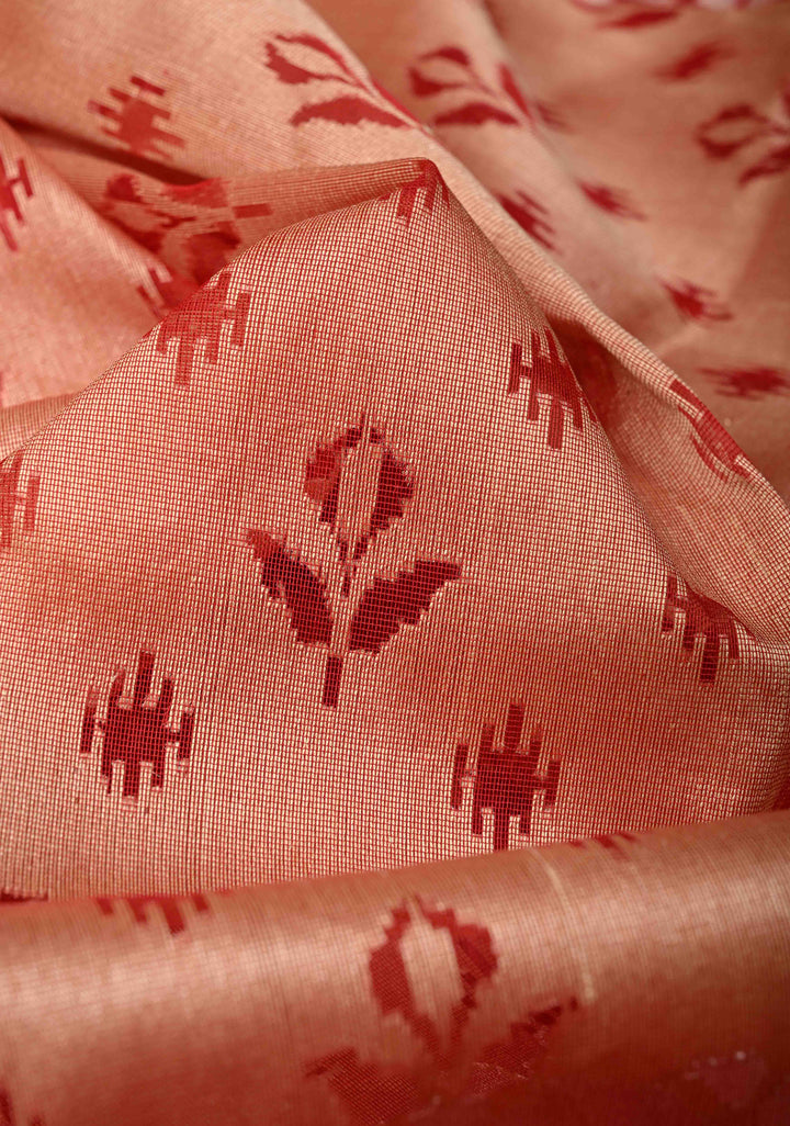 Red Handloom Banarasi Meenakari  Net Saree with Featuring Jamdhani Inspired Design | SILK MARK CERTIFIED