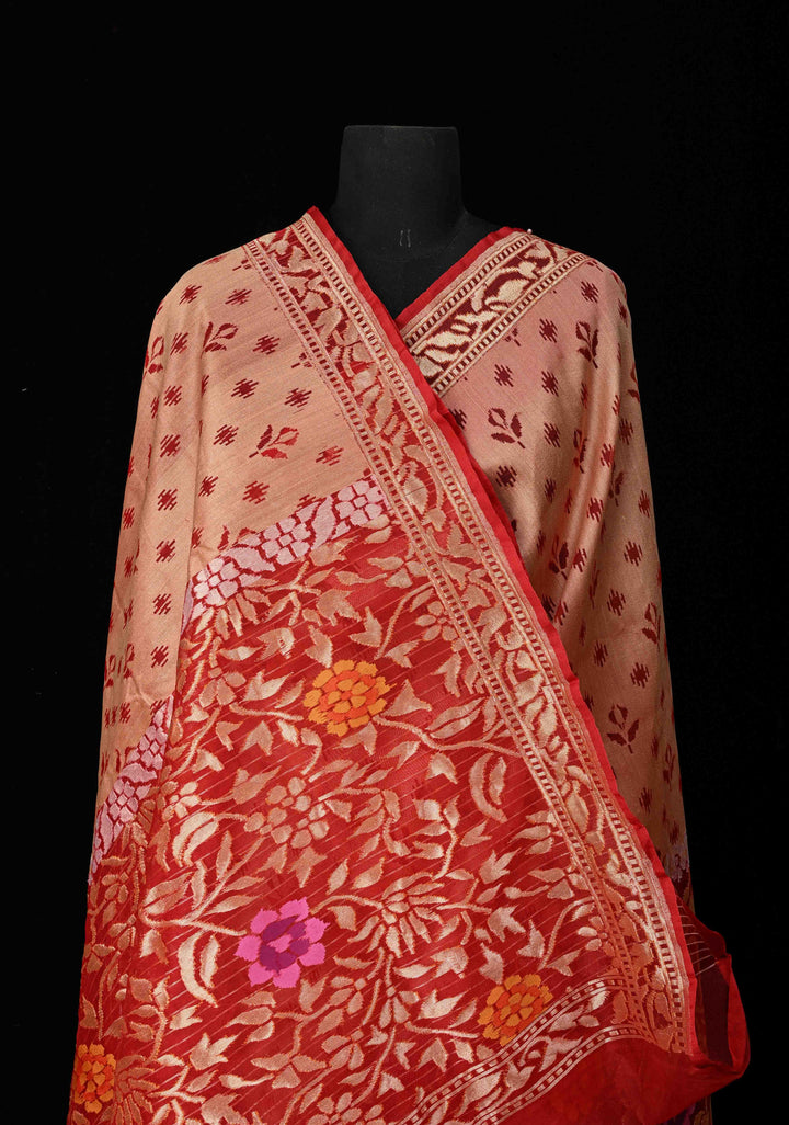 Red Handloom Banarasi Meenakari  Net Saree with Featuring Jamdhani Inspired Design | SILK MARK CERTIFIED