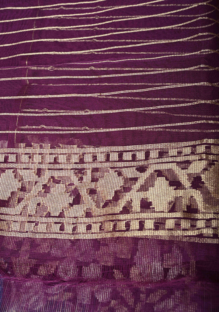 Jamuni Purple Handloom Banarasi Net Saree Featuring  Alfi Gold silver Motifs |SILK MARK CERTIFIED