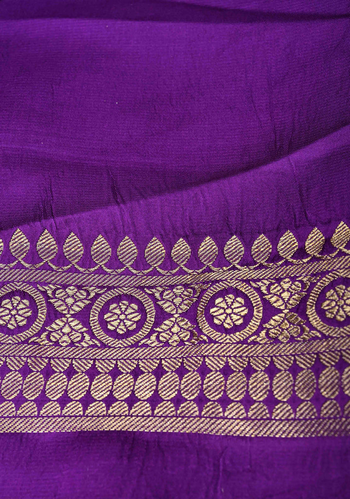 Purple Diagonal Stripes Koniya Motifs Meenakari Velvet embossed Weaving Banarasi Mashru Silk Saree With Zari Border |  SILK MARK CERTIFIED
