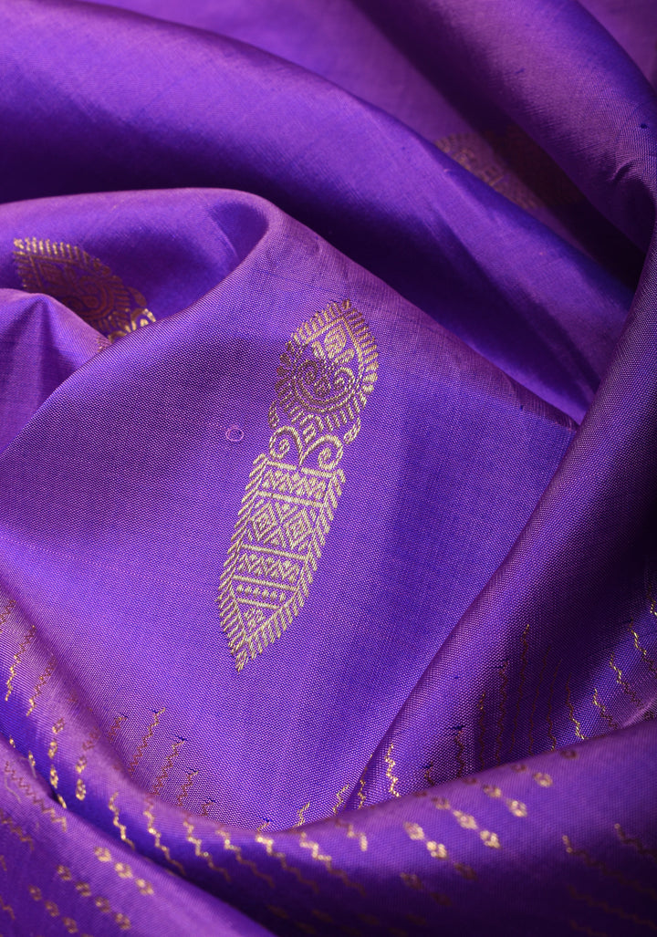 Lavender Kanjivaram Silk Saree with chevron pattern and Sequins, cutdana work | SILK MARK CERTIFIED
