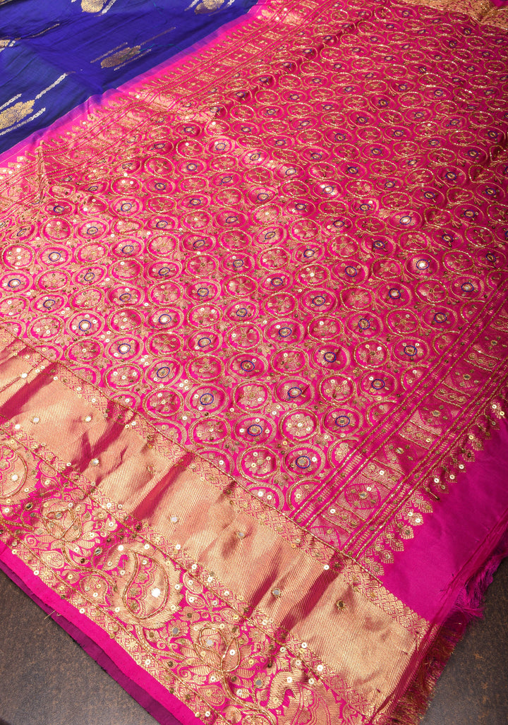 Ink Blue Kanjivaram Silk Saree with sona rupa buttas and Sequins, cutdana work | SILK MARK CERTIFIED