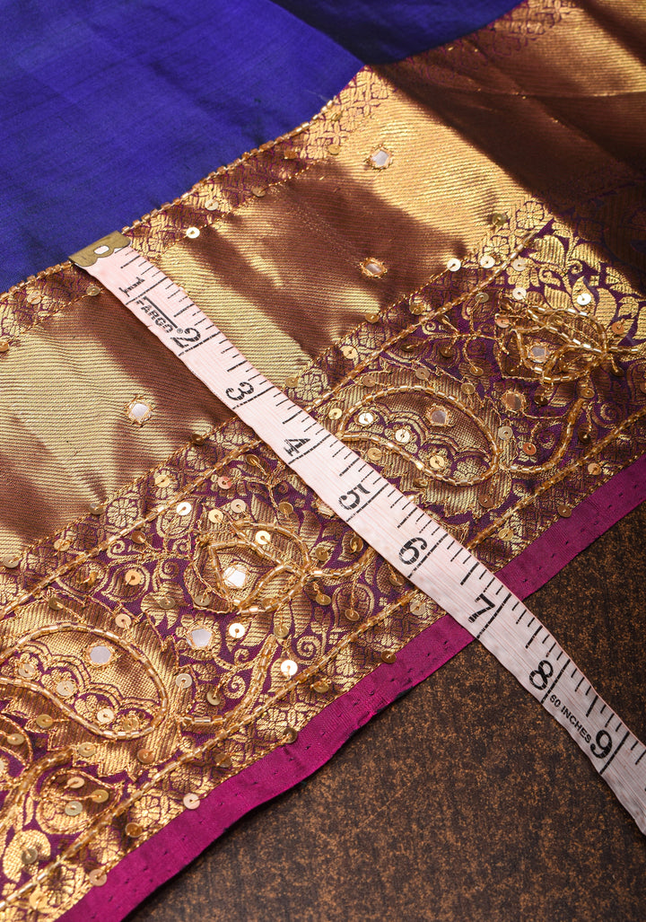 Ink Blue Kanjivaram Silk Saree with sona rupa buttas and Sequins, cutdana work | SILK MARK CERTIFIED
