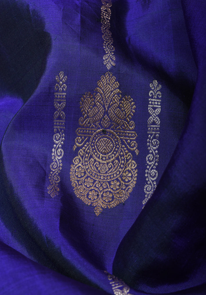 Ink Blue Kanjivaram Silk Saree with sona rupa buttas and Sequins, cutdana work | SILK MARK CERTIFIED