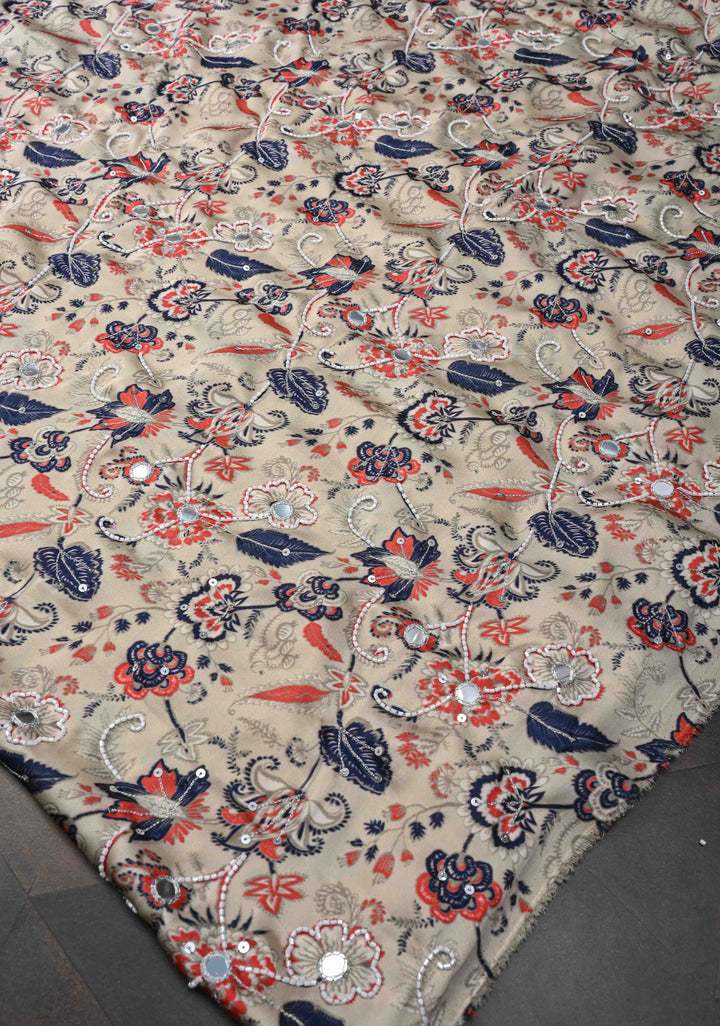 Light Sage Green Crepe Georgette Silk Saree with Floral digital Print, Sequins, Cutdana and Mirror Work