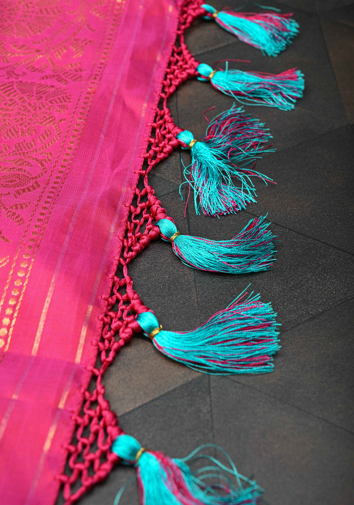 Frost Blue Sequins, cutdana, Mirror work on Pallu Pure Gadwal Silk Saree with Meenakari Buttas and Contrast Zari Border | SILK MARK CERTIFIED