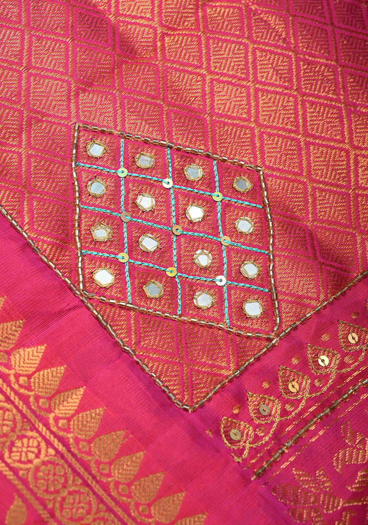 Frost Blue Sequins, cutdana, Mirror work on Pallu Pure Gadwal Silk Saree with Meenakari Buttas and Contrast Zari Border | SILK MARK CERTIFIED