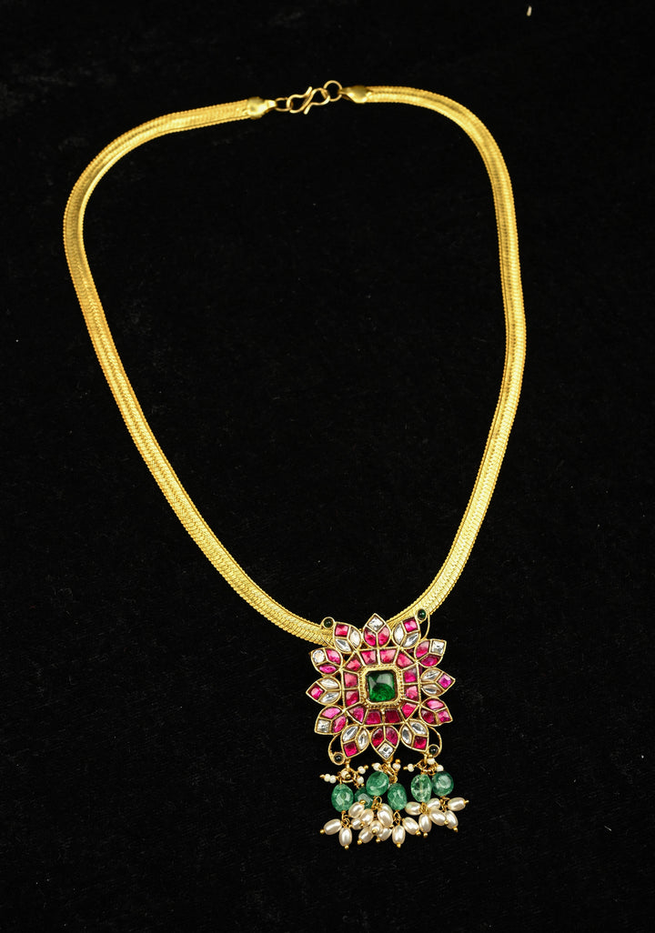 Floral Minimalistic Ethnic Pendant on Braided chain