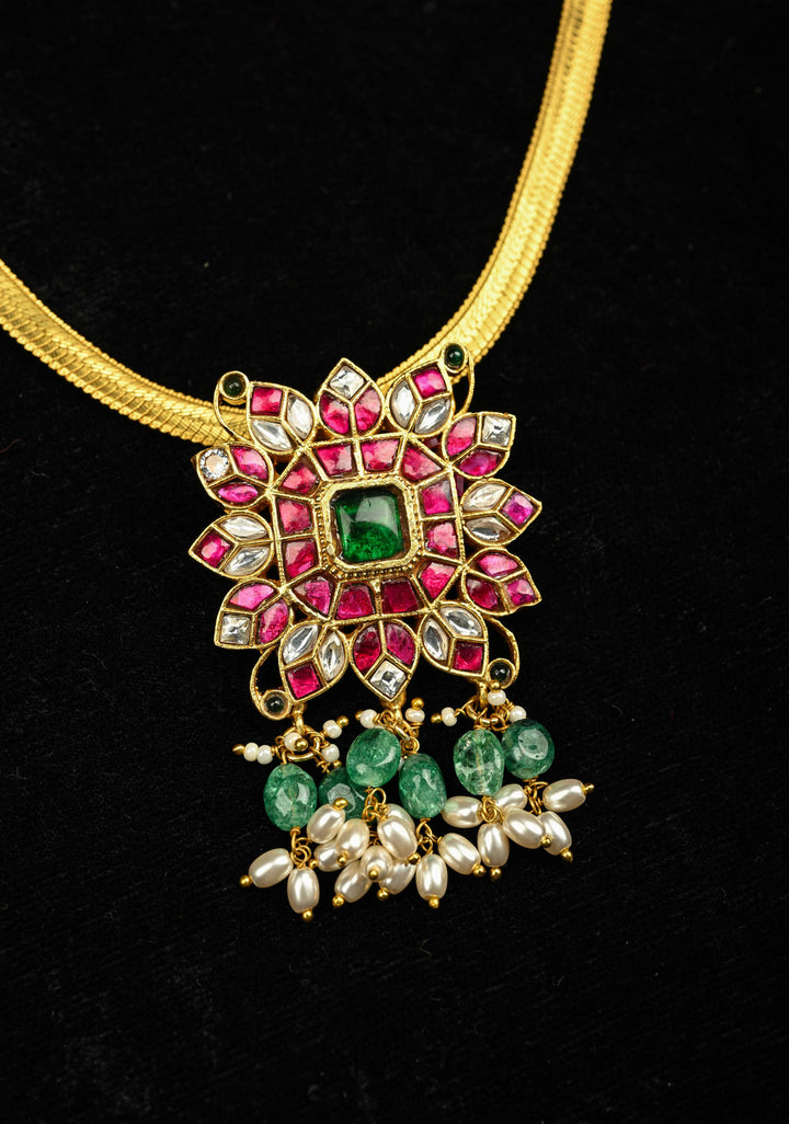 Floral Minimalistic Ethnic Pendant on Braided chain