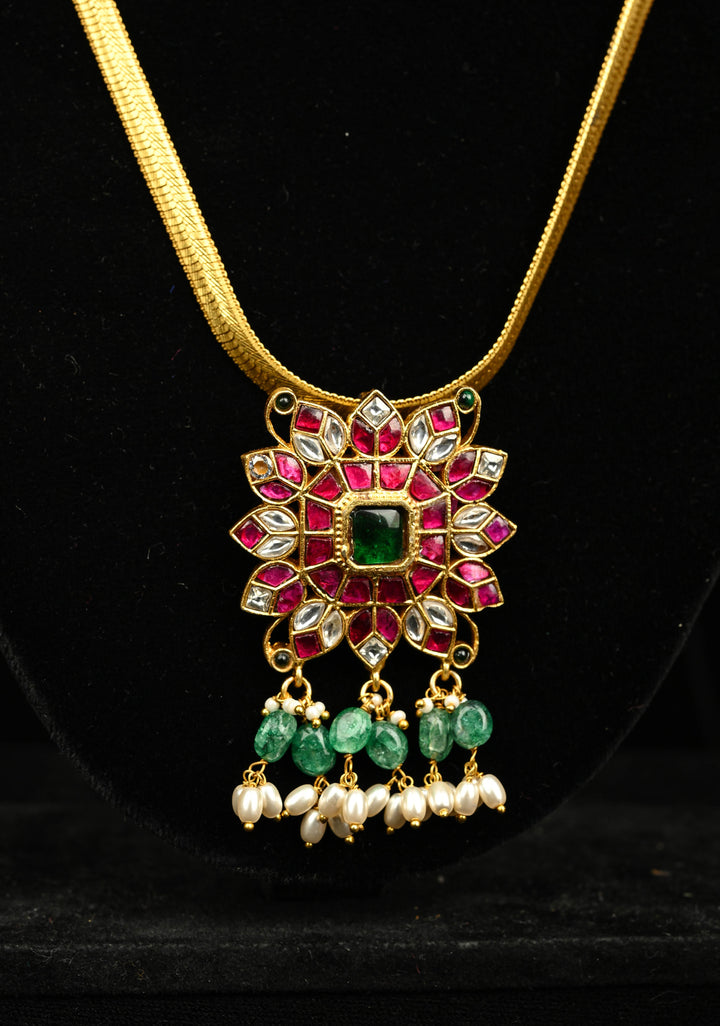 Floral Minimalistic Ethnic Pendant on Braided chain