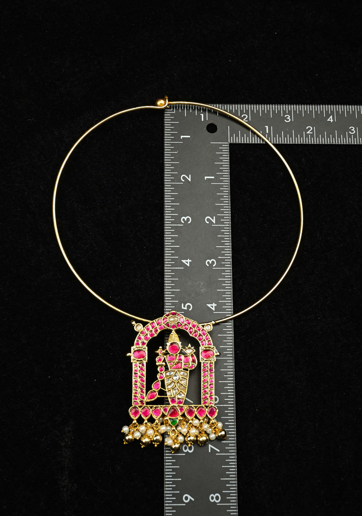 Karthikeyan Jadau Pendant with Multicolor Stones on Wire Base pendant and dangling beads