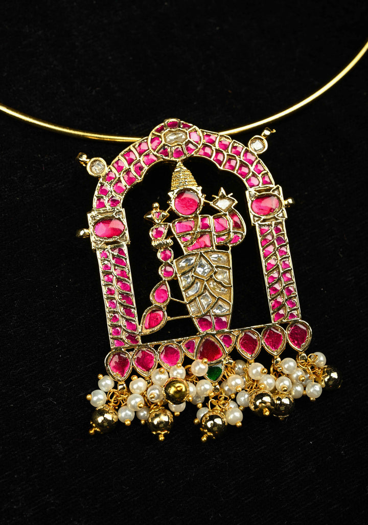Karthikeyan Jadau Pendant with Multicolor Stones on Wire Base pendant and dangling beads